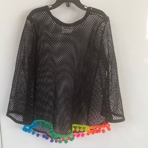 Random ❤️s Black mesh coverup w rainbow pompoms 3T